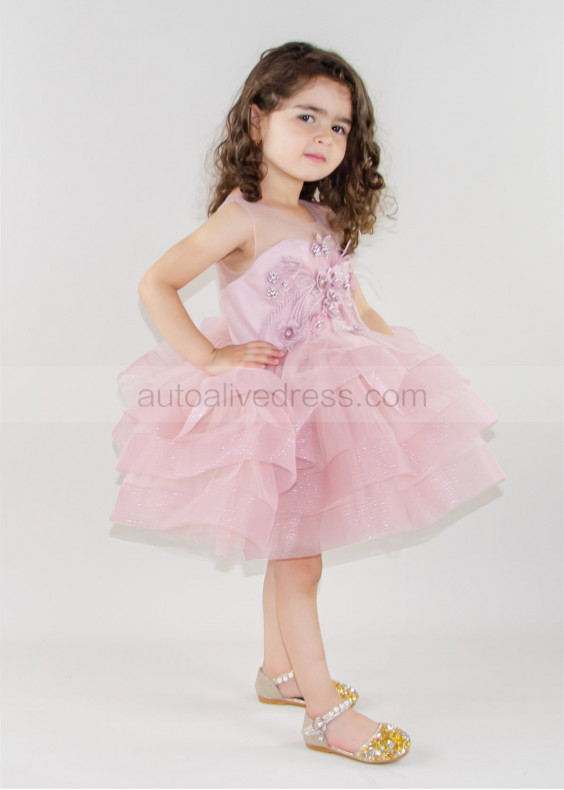 Muave Leaf Embroidery Tulle Flower Girl Dress